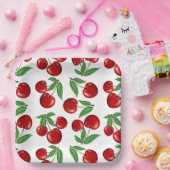 rote Kirschen Retro-Grafik drucken Pappteller (Party)