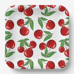rote Kirschen Retro-Grafik Pappteller