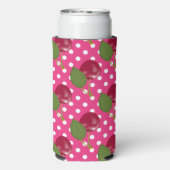 Rote Kirschen Rosa mit weißen Polka Dosen Niedlich Selters Dosenkühler (Seltzer Rückseite)