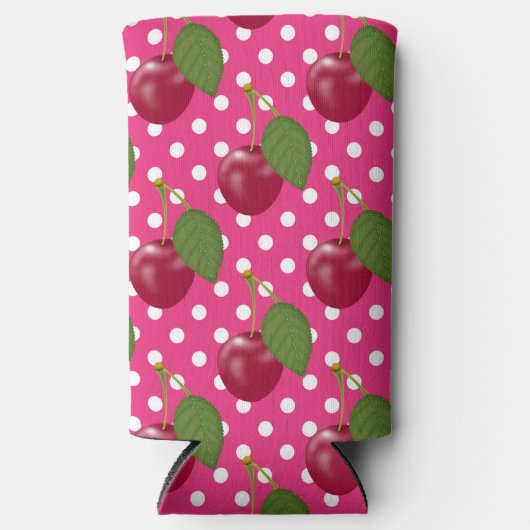 Rote Kirschen Rosa mit weißen Polka Dosen Niedlich Selters Dosenkühler (Vorderseite)