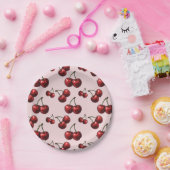 Rote Kirschen Rosa Retro-Party Pappteller (Party)