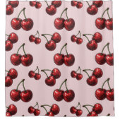 Rote Kirschen Rosa Retroglanz Duschvorhang (Vorderseite)