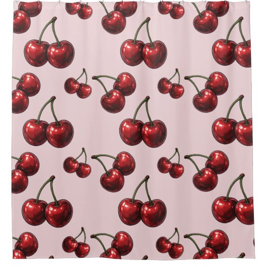 Rote Kirschen Rosa Retroglanz Duschvorhang (Vorderseite)