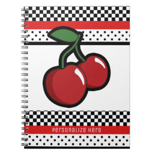 Rote Kirschen Rot Schwarz und Weiß Retro Custom Notizblock
