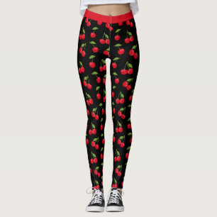 Rote Kirschen Rot und Schwarz Gemustert Leggings