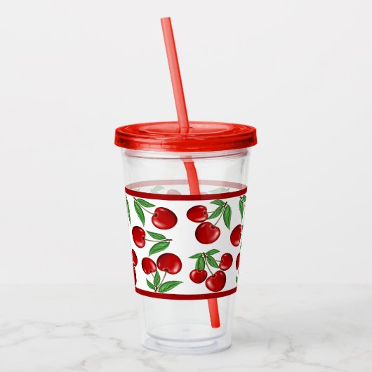 Rote Kirschen über das gesamte Muster individuell  Acryltrinkbecher (Links)