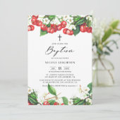 Rote Kirschen Wasserfarbe Garland Taufe Einladung (Stehend Vorderseite)