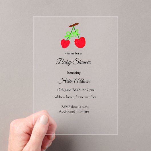 Rote Kirschenbrust mit QR Babydusche Acryleinladungen (Insitu (Handheld))