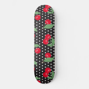 Rote Kirschenfrucht Grüne Blätter Schwarze Weiße P Skateboard