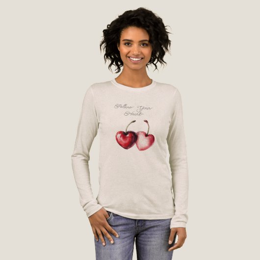Rote Kirschenherzen Tri-Blend Shirt (Volle Vorderseite)