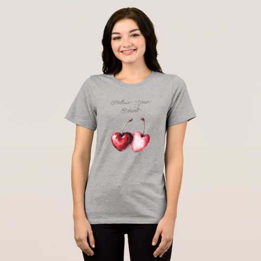 Rote Kirschherzen Tri-Blend Shirt (Vorderseite voll)