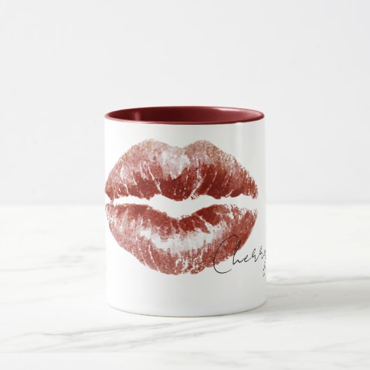 Rote Kirschlippen küssen Tasse (Zentrum)