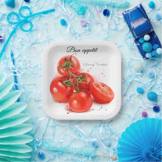 Rote Kirschtomaten und Spray Aquarell Pappteller (Party)