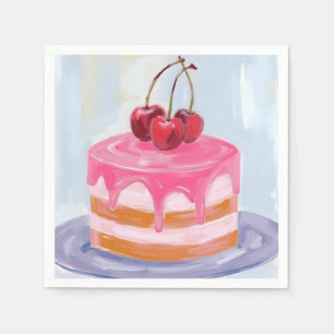 Rote Kirschtorte Wasserfarbenmalerei Serviette