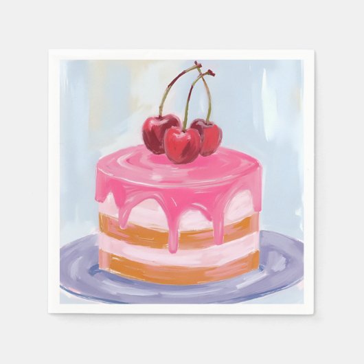 Rote Kirschtorte Wasserfarbenmalerei Serviette (Vorderseite)