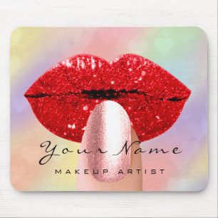 Rote Kiss Lips Holograph Rainbow Nails Makeup Mousepad