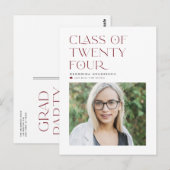 Rote Klasse 2024 Moderner Minimalistischer Abschlu Postkarte (Vorne/Hinten)