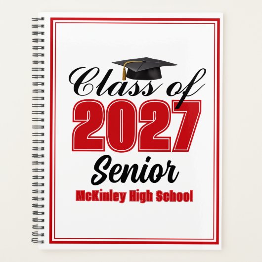 Rote Klasse 2027 Senior Custom High School Planer (Vorderseite)