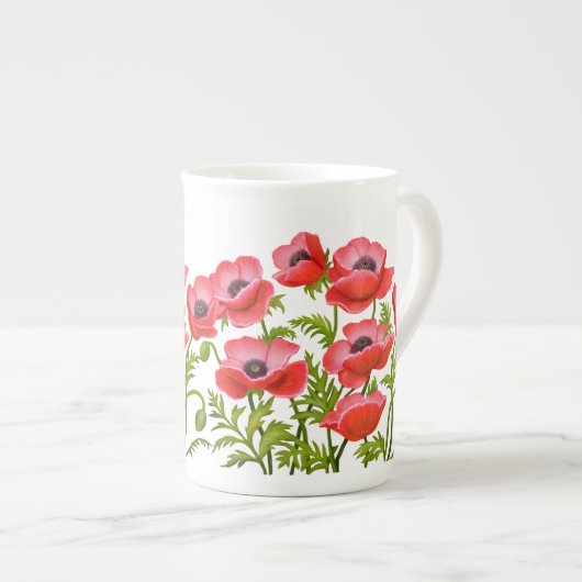 Rote Klatschmohn-Blumen-Tasse Porzellantasse (Vorderseite Rechts)