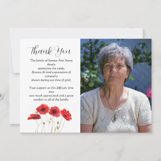 Rote Klatschmohn-Blumen Trauer Tod Danke Einladung (Vorderseite)