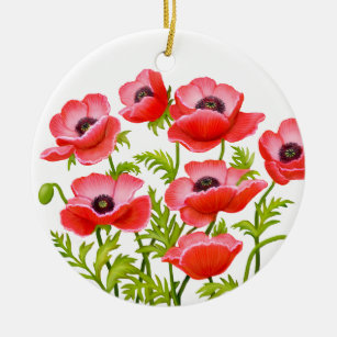 Rote Klatschmohn-Blumen-Verzierung Keramikornament