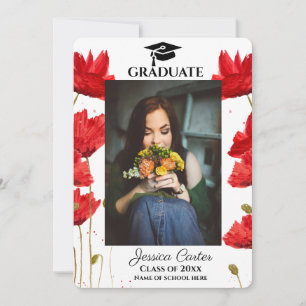 Rote Klatschmohn-Rustikale Florale Abschlussanzeig Einladung