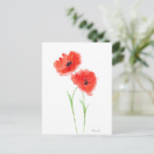Rote Klatschmohnblumen Mohn Wasserfarbe rustikale  Postkarte (Stehend Vorderseite)