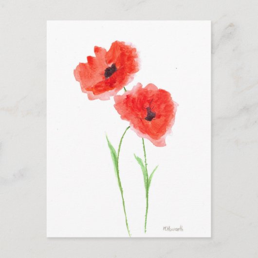 Rote Klatschmohnblumen Mohn Wasserfarbe rustikale  Postkarte (Vorderseite)