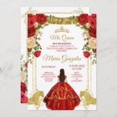 Rote Kleider mexikanische Blume Quinceañera Einladung (Vorne/Hinten)