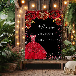 Rote Kleiderfloralen aus Quinceanera willkommen Poster
