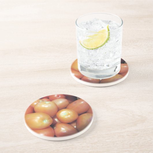 Rote kleine Tomaten Getränkeuntersetzer (Seite)