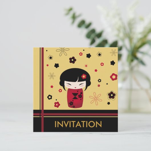 Rote Kokeshi Einladung (Stehend Vorderseite)