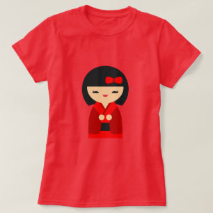 Rote Kokeshi Japanische Puppen T-Shirt