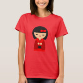 Rote Kokeshi Japanische Puppen T-Shirt (Vorderseite)
