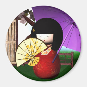 Rote Kokeshi Puppen-Kunst Magnet