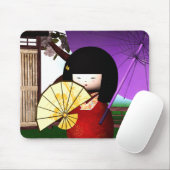 Rote Kokeshi Puppen-Kunst Mousepad (Mit Mouse)