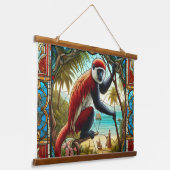 ROTE KOLOBUS-MONKEY-TAPESTRIE WANDTEPPICH MIT HOLZRAHMEN (Gewinkelt)