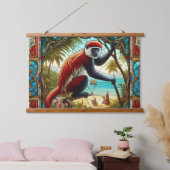 ROTE KOLOBUS-MONKEY-TAPESTRIE WANDTEPPICH MIT HOLZRAHMEN (Schlafzimmer)
