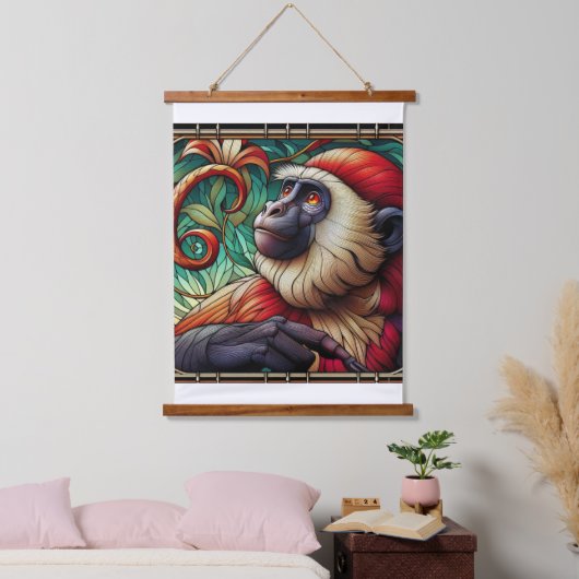 ROTE KOLOBUS-MONKEY-TAPESTRIE WANDTEPPICH MIT HOLZRAHMEN (Schlafzimmer)
