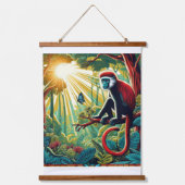 ROTE KOLOBUS-MONKEY-TAPESTRIE WANDTEPPICH MIT HOLZRAHMEN (Vorderseite)