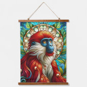 ROTE KOLOBUS-MONKEY-WALL-TAPESTRIE WANDTEPPICH MIT HOLZRAHMEN (Vorderseite)