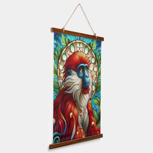 ROTE KOLOBUS-MONKEY-WALL-TAPESTRIE WANDTEPPICH MIT HOLZRAHMEN (Gewinkelt)