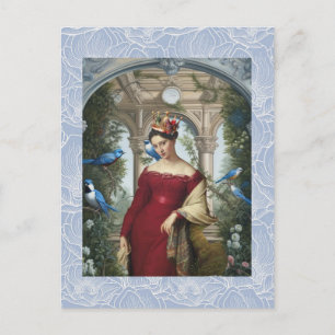 Rote Königin mit blauen Vögeln Postkarte