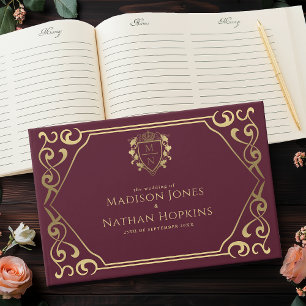 Rote königliche Fantasy-Monogramm-Hochzeit Gästebuch