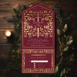Rote Königliche Hochzeit des Mittelalters All In One Einladung<br><div class="desc">Feiern Sie Ihren besonderen Tag mit diesem königlich-mittelalterlichen Schwert Hochzeitsdesign. Das Design auf der Rückseite des Einladens ist KEINE echte Goldfolie. Sie können dies durch einen Klick auf "PERSONALISIEREN" weiter anpassen.</div>