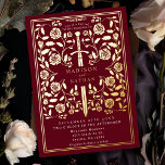 Rote Königliche Hochzeit des Mittelalters Folieneinladung<br><div class="desc">Feiern Sie Ihren besonderen Tag mit diesem königlich-mittelalterlichen Schwert Hochzeitsdesign. Dieses Design verfügt über einen Rahmen mit Schwert und Blume. Die Rückseite dieses Produktes ist flach bedruckt und NICHT echter Folie.</div>
