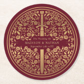 Rote Königliche Hochzeit des Mittelalters Runder Pappuntersetzer (Vorderseite)