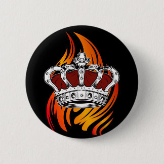 Rote königliche Krone mit feurigem Flammendesign Button
