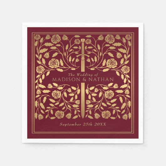 Rote Königliche Mittelalterliche Hochzeit Serviette (Vorderseite)