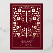 Rote Königliche Mittelalterliche Rose Goldschwert  Folieneinladung (Vorderseite)